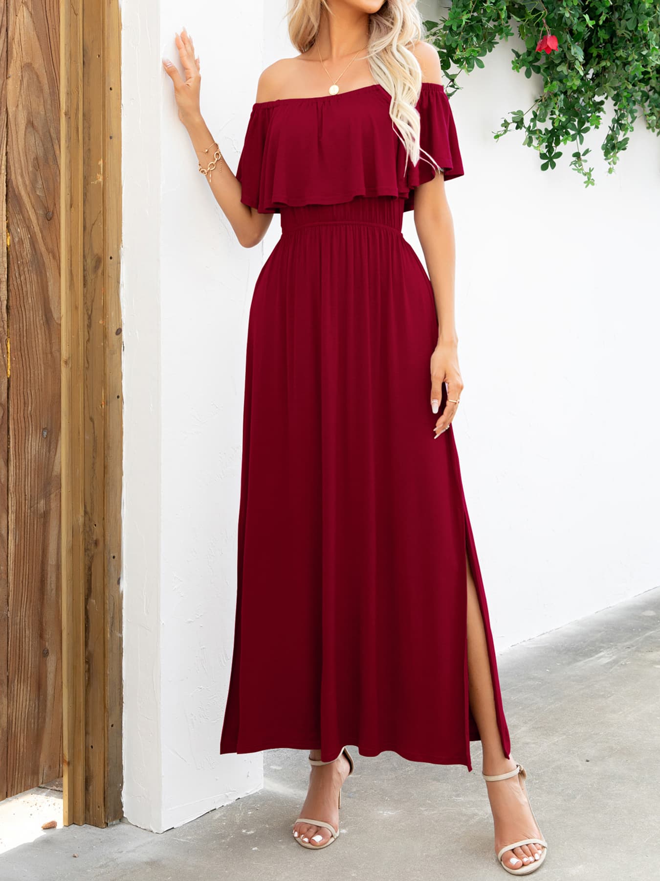 Thunder Chick Fitness Off-Shoulder Slit Maxi Dress