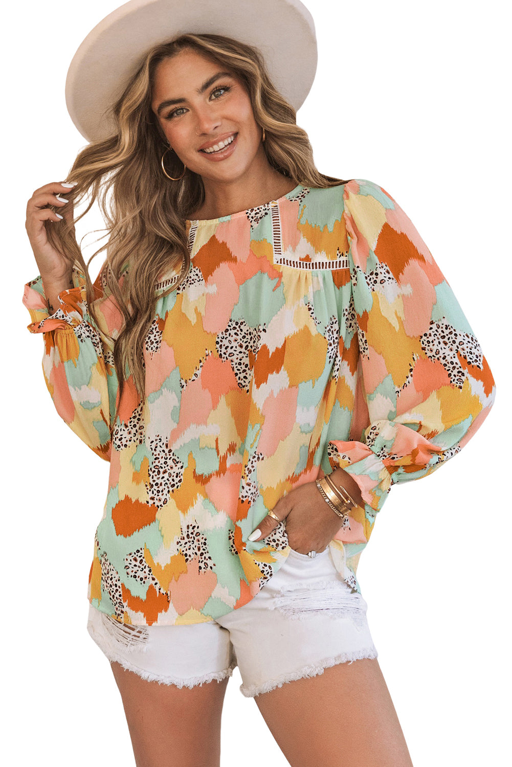 Thunder Chick Fitness Multicolour Plus Size Abstract Print Puff Sleeve Blouse