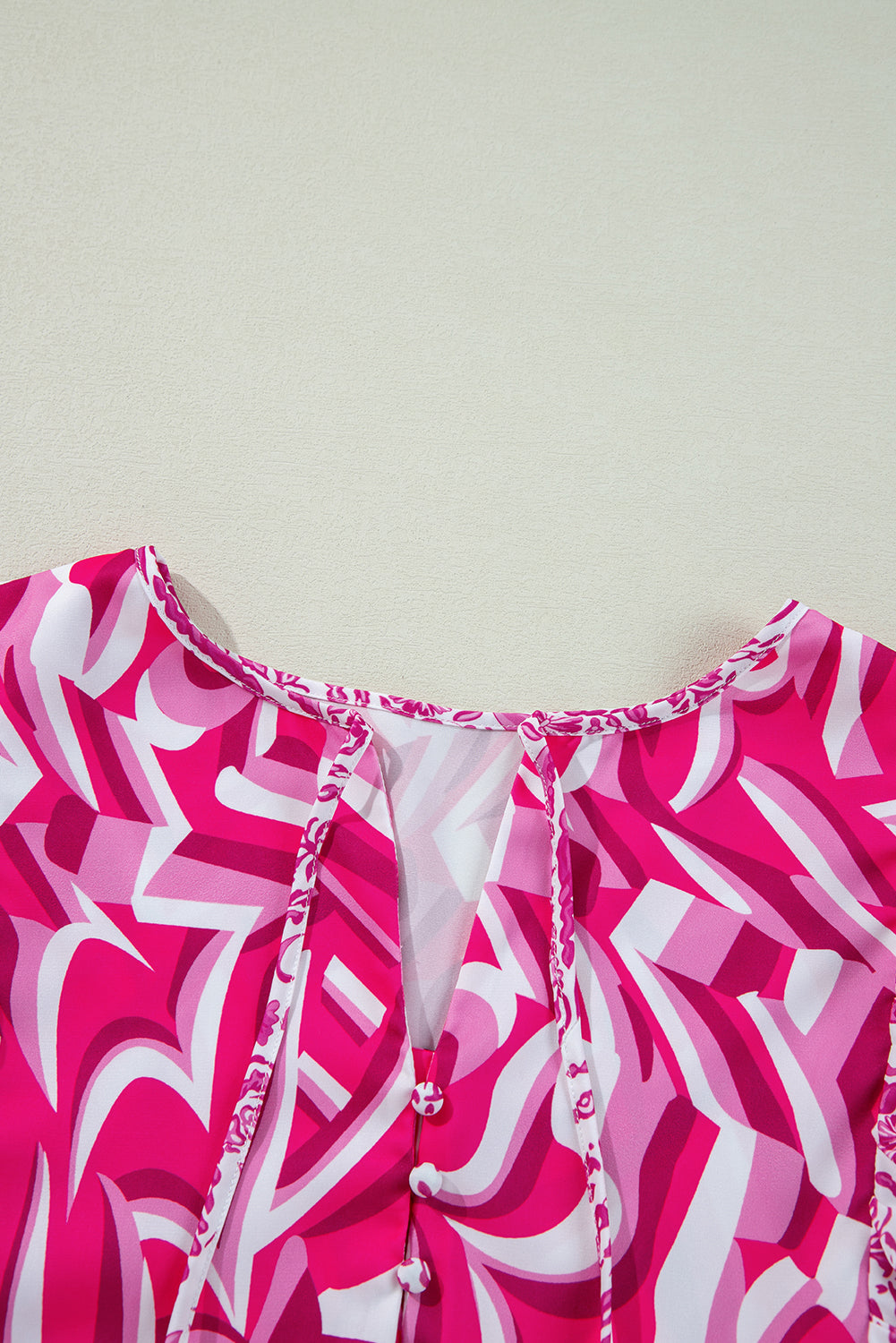 Pink Bohemian Print Puff Sleeve Tied V Neck Flared Mini Dress