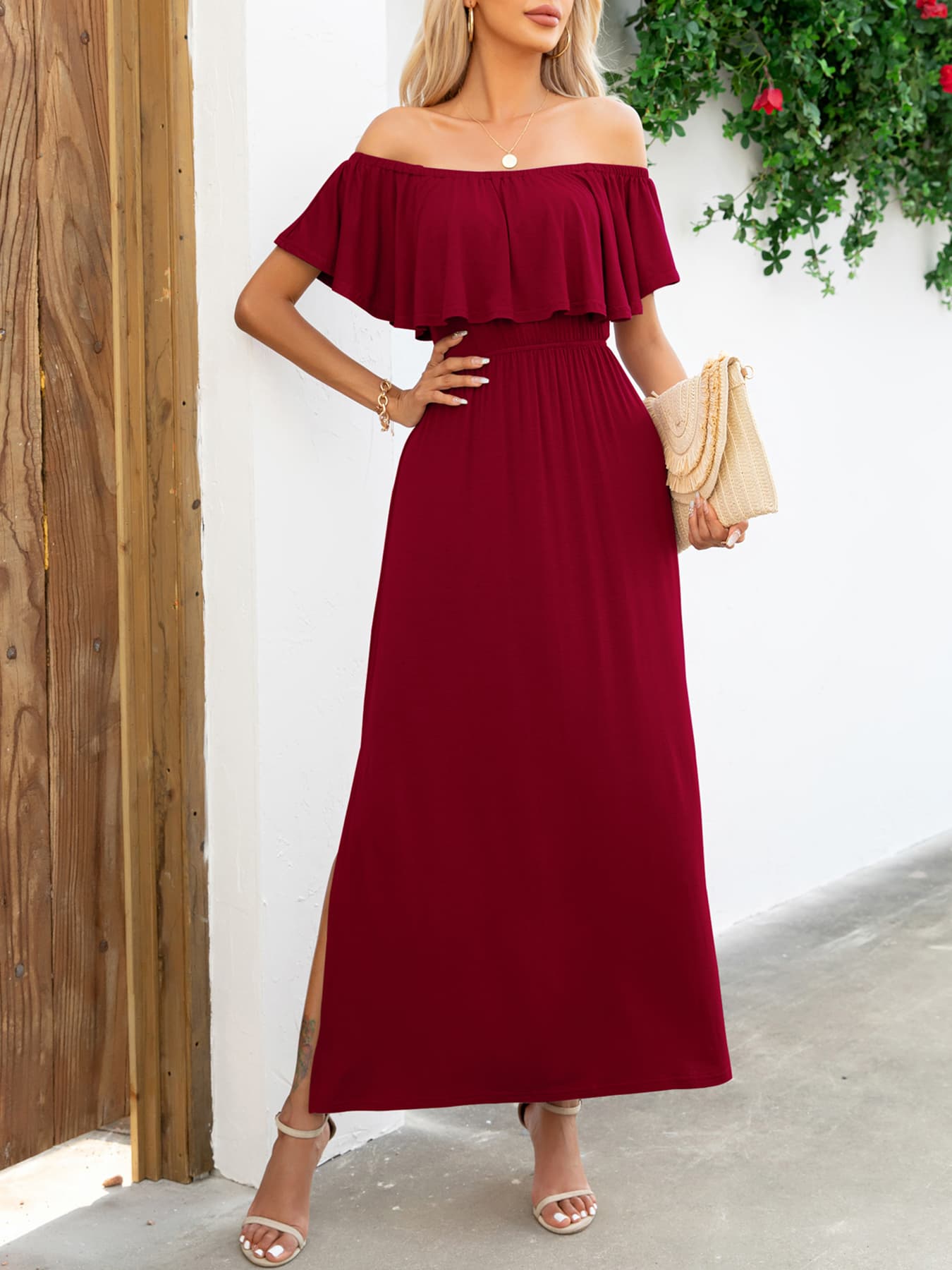 Thunder Chick Fitness Off-Shoulder Slit Maxi Dress