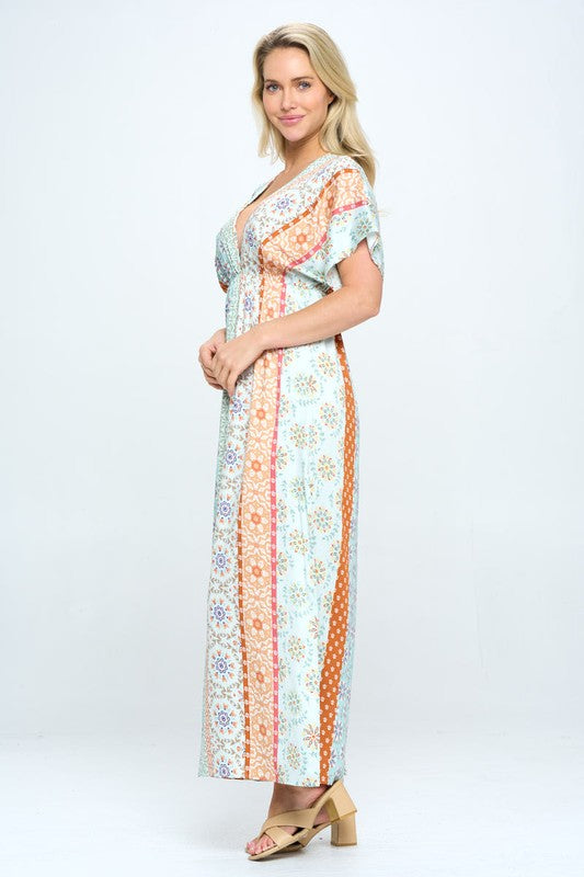 Thunder Chick Fitness Boho Print Kimono Maxi Dress with Side Slit