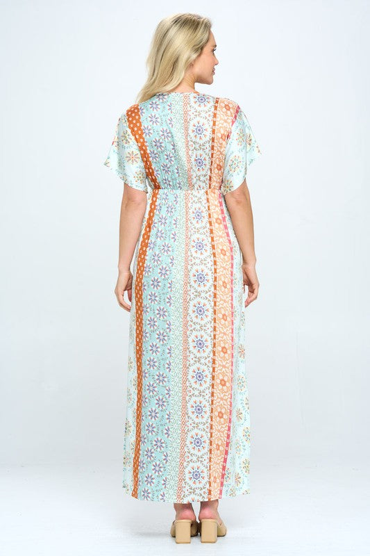 Thunder Chick Fitness Boho Print Kimono Maxi Dress with Side Slit