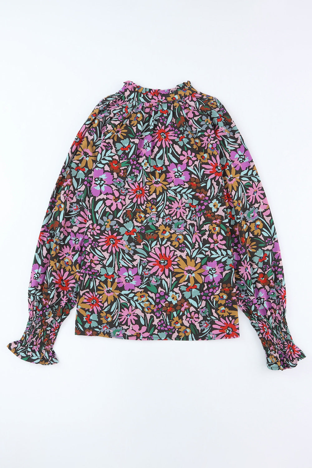 Thunder Chick Fitness Multicolour Plus Size Floral Smocked Cuffs V-Neck Blouse