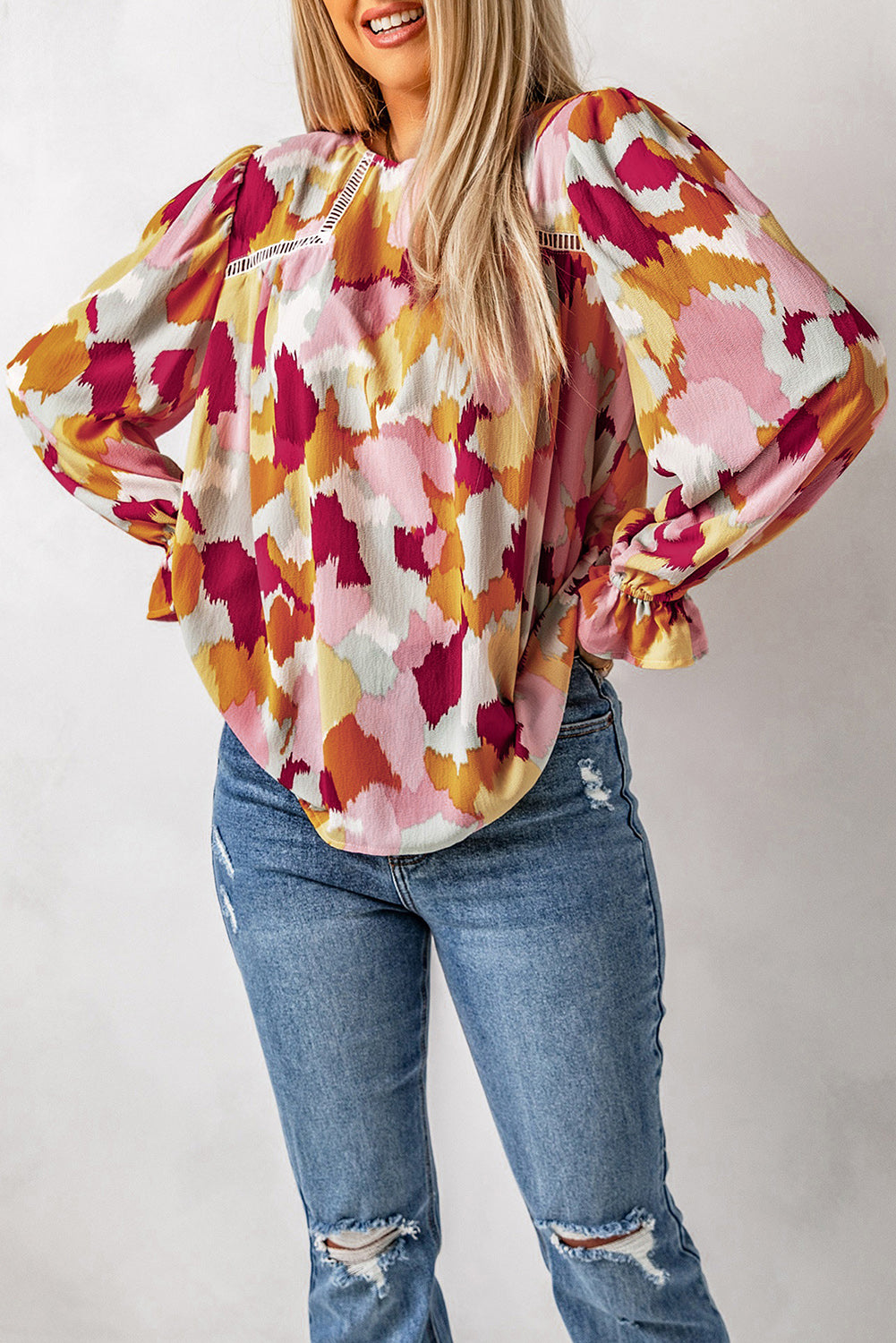 Thunder Chick Fitness Multicolour Plus Size Abstract Print Puff Sleeve Blouse