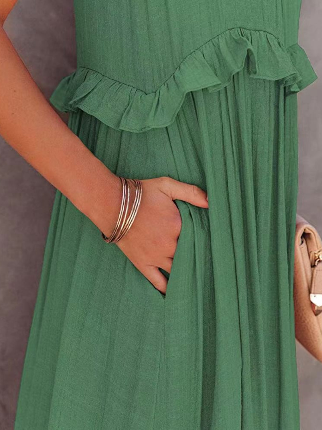 Thunder Chick Fitness Ruffled Sleeveless Tiered Maxi Dress with Pockets