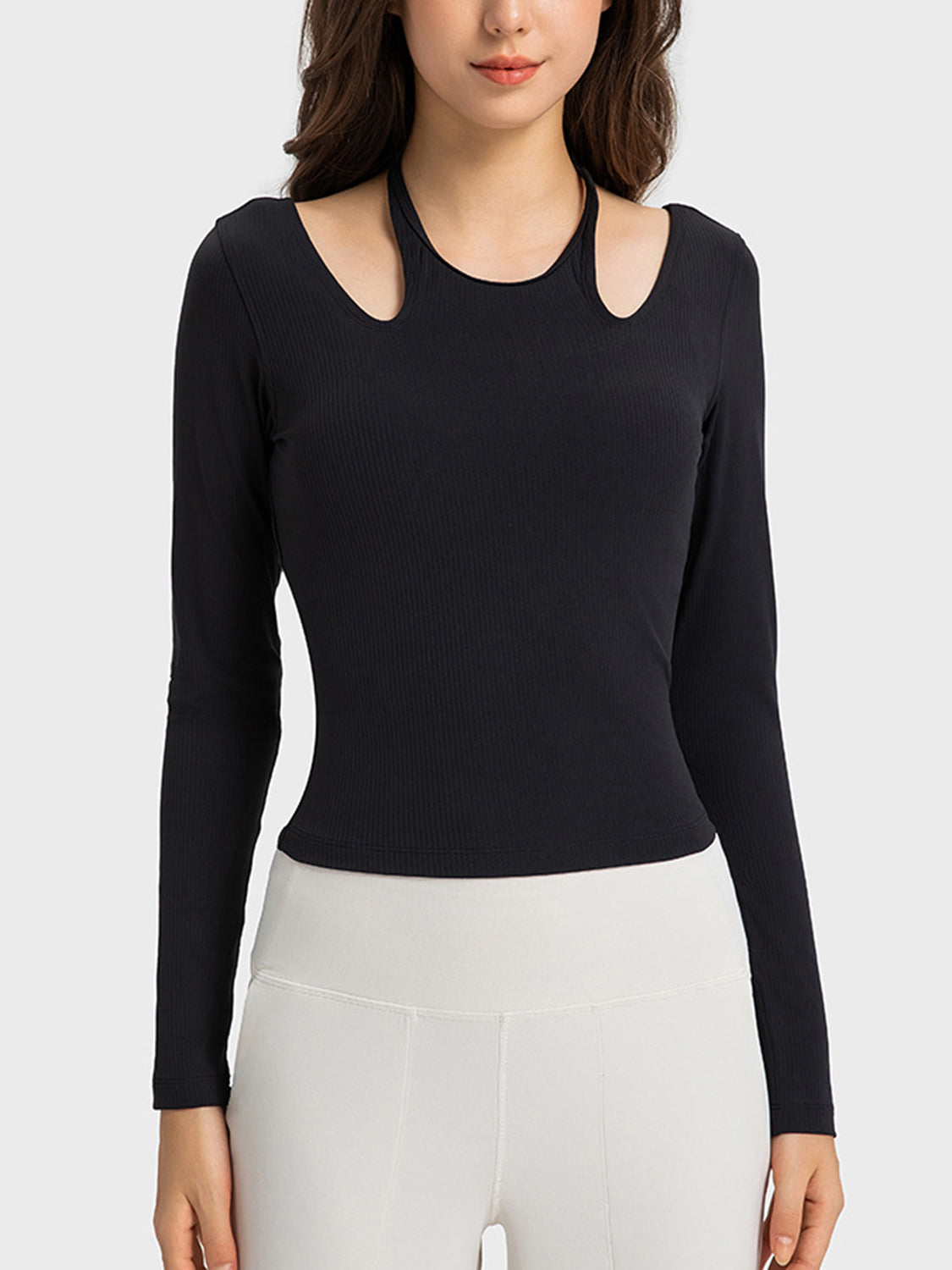 Thunder Chick Fitness Halter Neck Long Sleeve Sporty Top