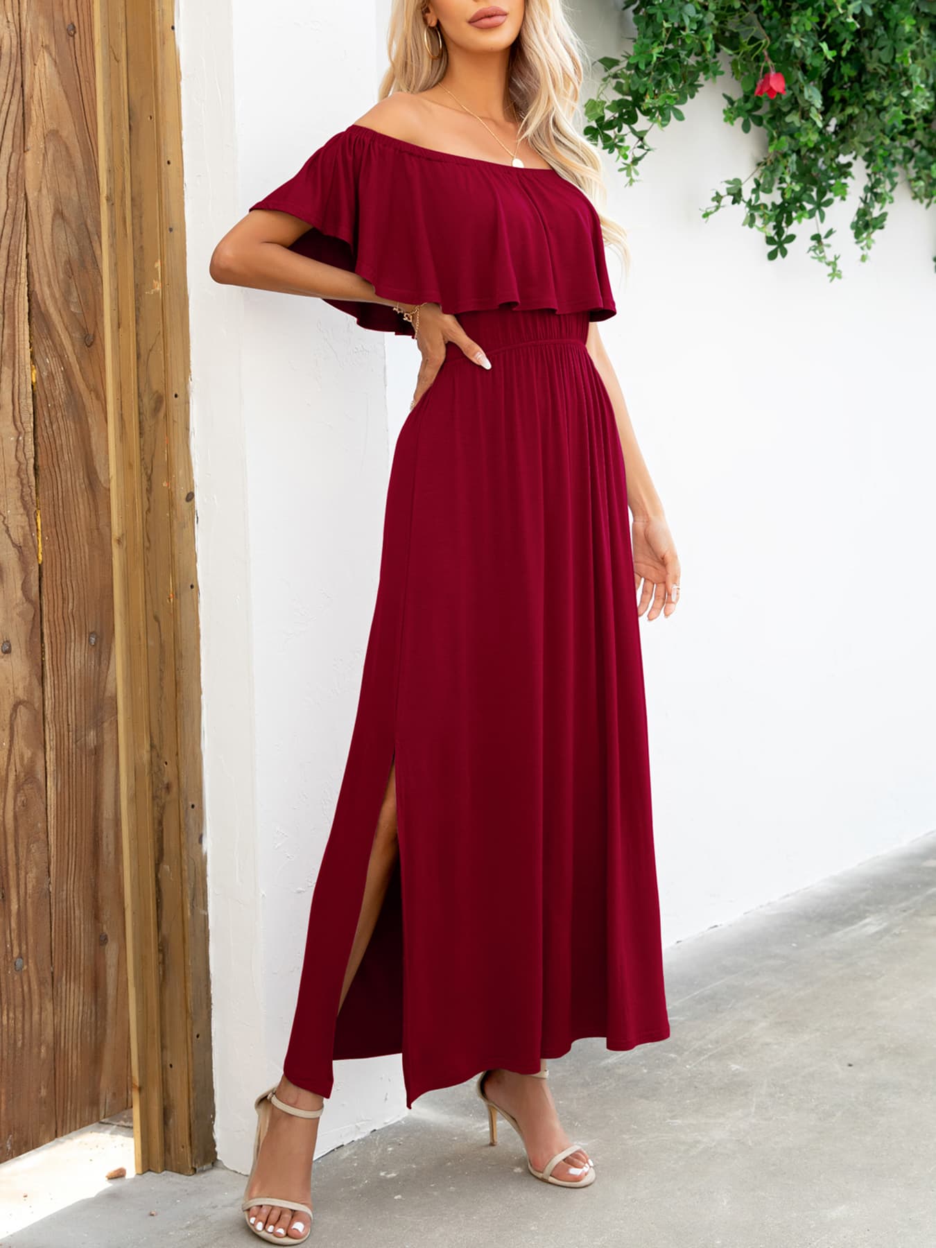 Thunder Chick Fitness Off-Shoulder Slit Maxi Dress
