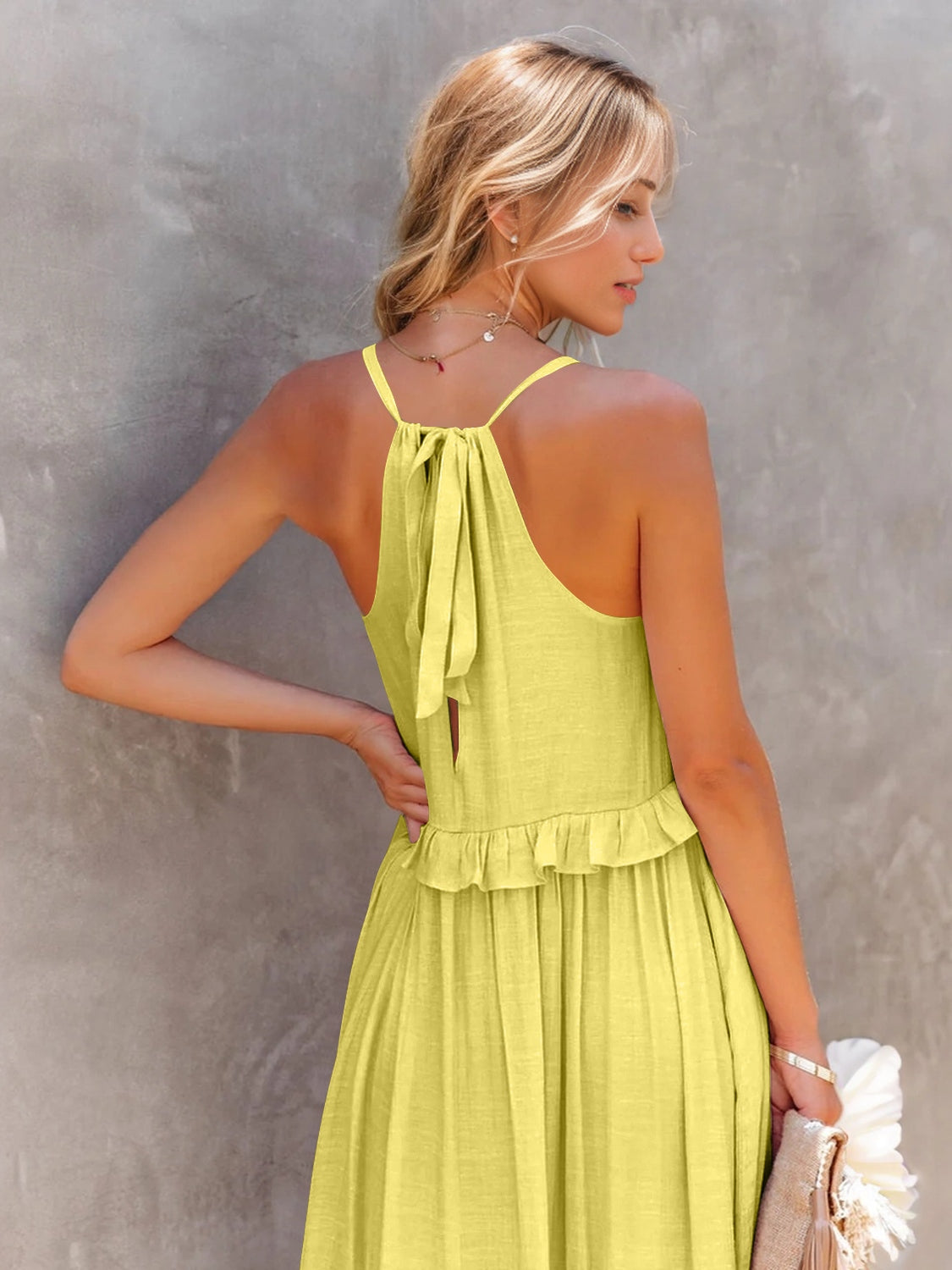 Thunder Chick Fitness Ruffled Sleeveless Tiered Maxi Dress with Pockets