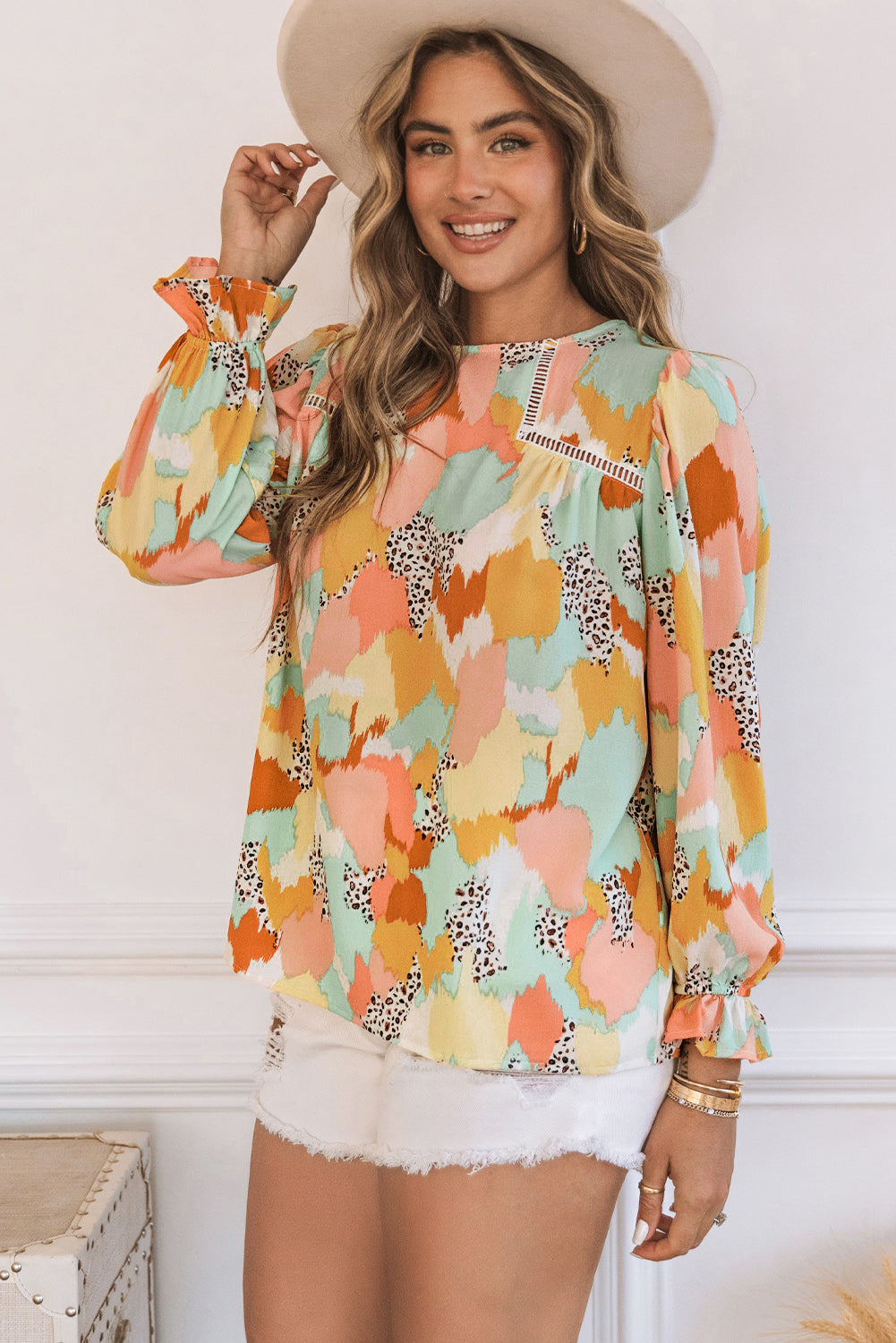 Thunder Chick Fitness Multicolour Plus Size Abstract Print Puff Sleeve Blouse