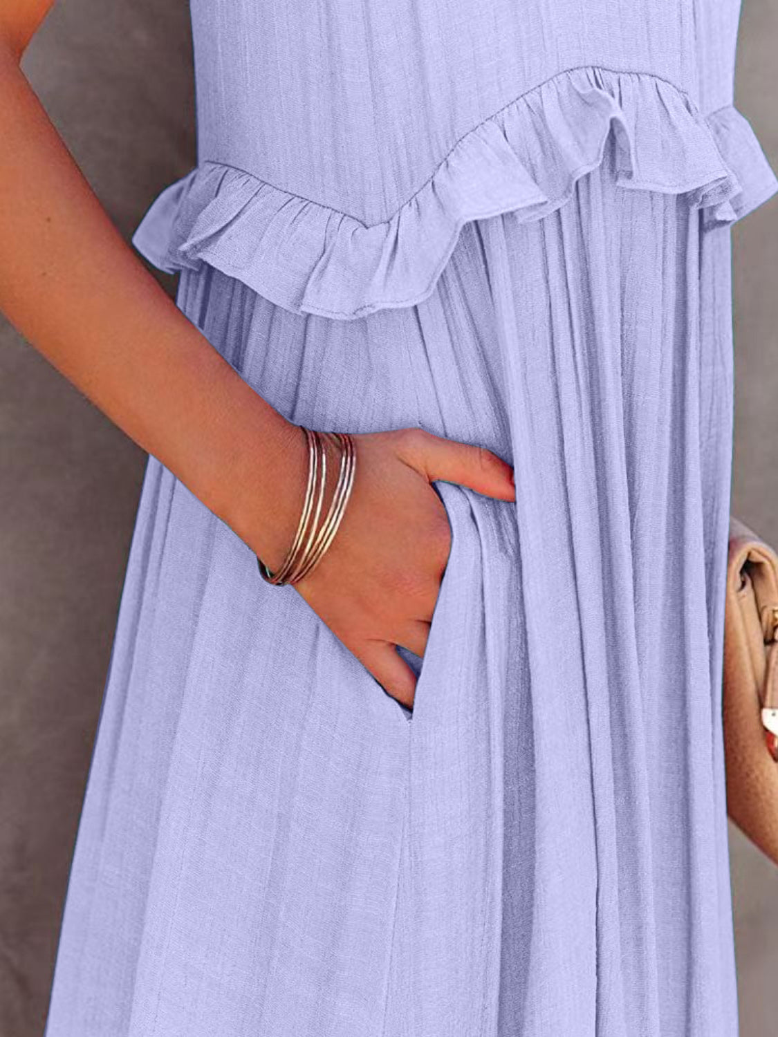 Thunder Chick Fitness Ruffled Sleeveless Tiered Maxi Dress with Pockets