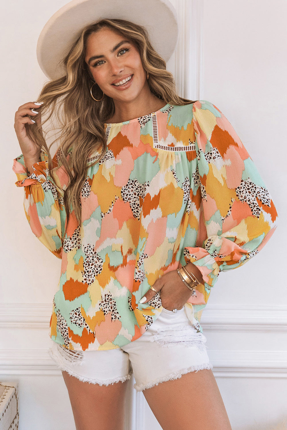 Thunder Chick Fitness Multicolour Plus Size Abstract Print Puff Sleeve Blouse