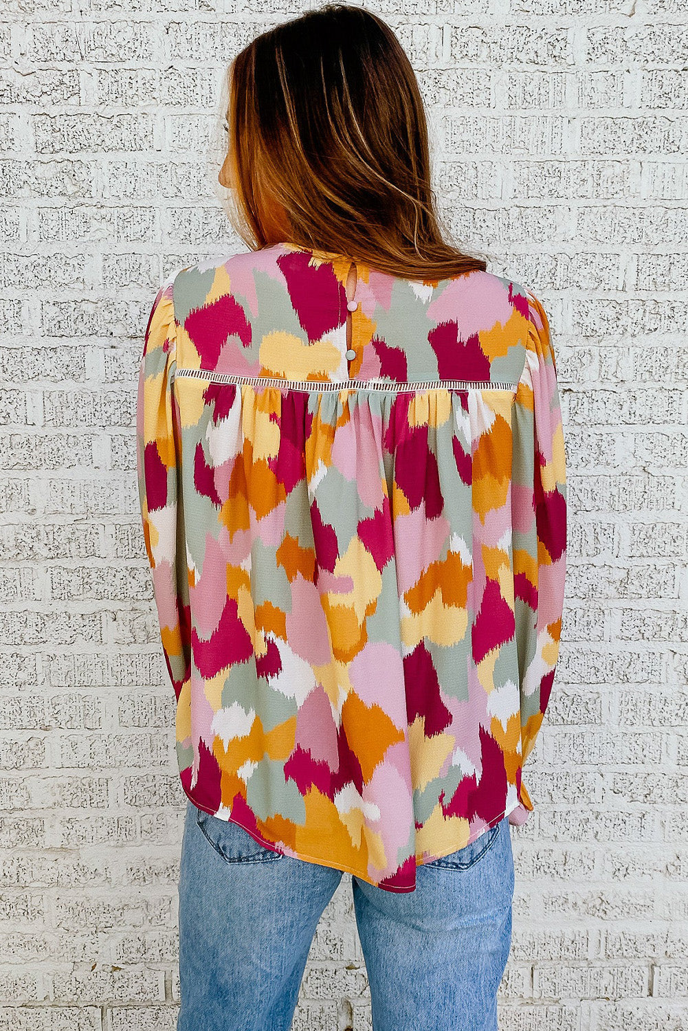 Thunder Chick Fitness Multicolour Plus Size Abstract Print Puff Sleeve Blouse