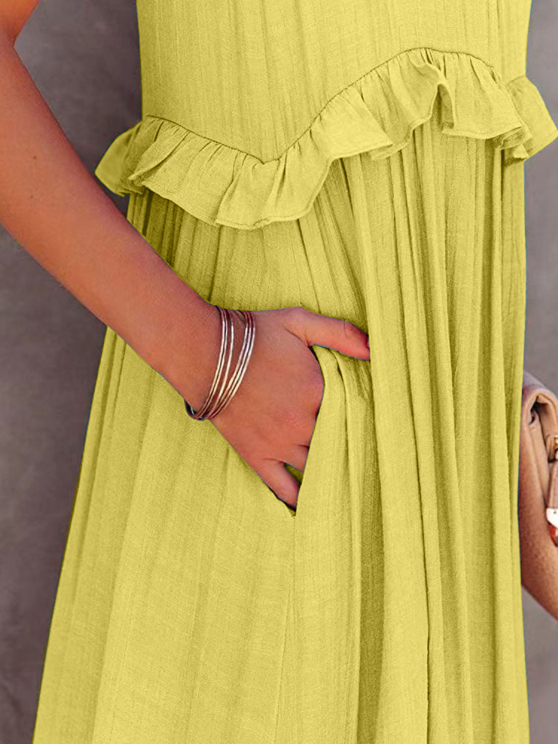 Thunder Chick Fitness Ruffled Sleeveless Tiered Maxi Dress with Pockets