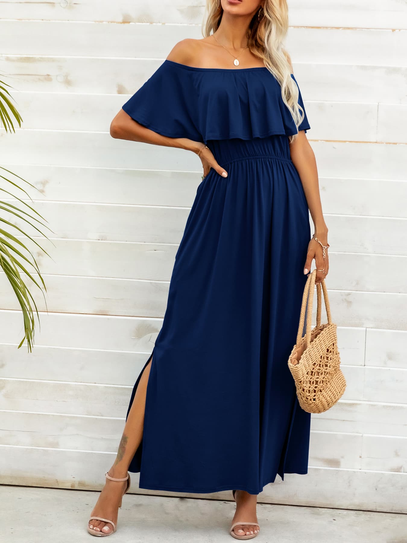 Thunder Chick Fitness Off-Shoulder Slit Maxi Dress