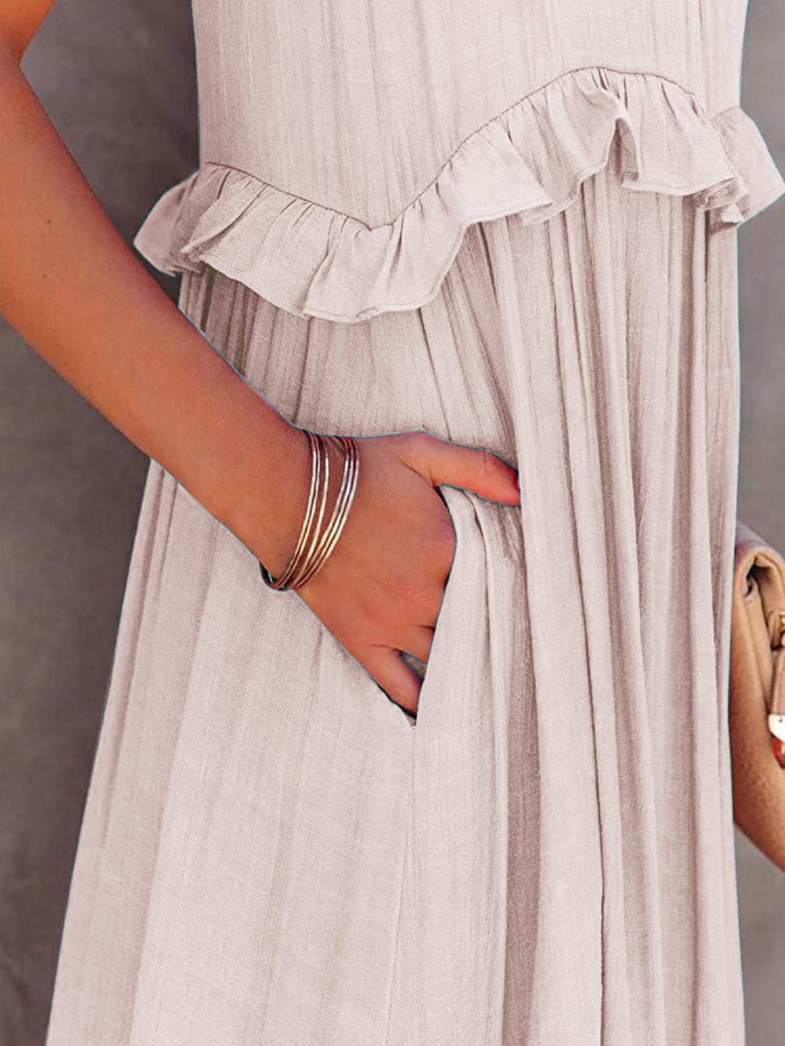 Thunder Chick Fitness Ruffled Sleeveless Tiered Maxi Dress with Pockets