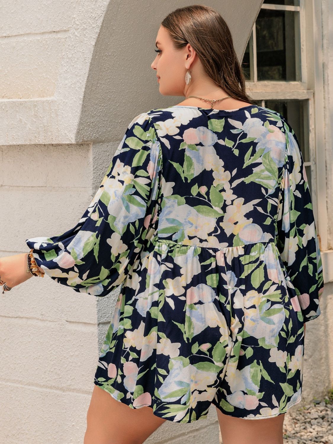 Thunder Chick Fitness Plus Size Tied Printed Long Sleeve Romper