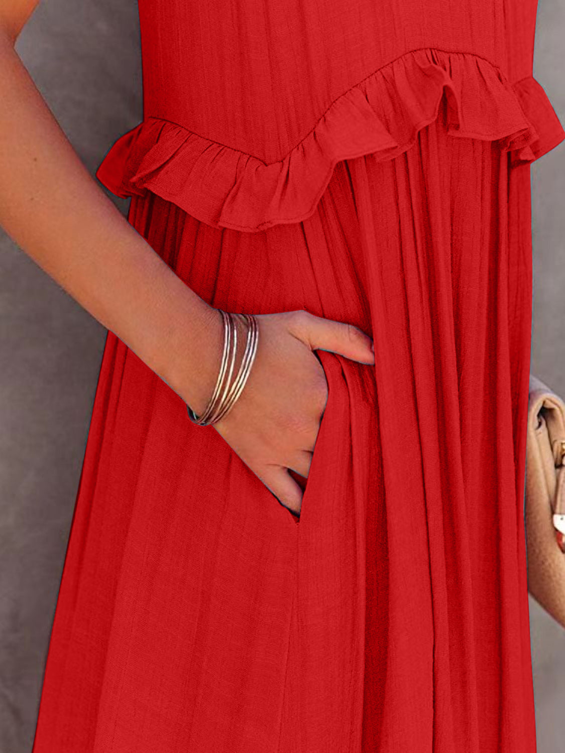 Thunder Chick Fitness Ruffled Sleeveless Tiered Maxi Dress with Pockets