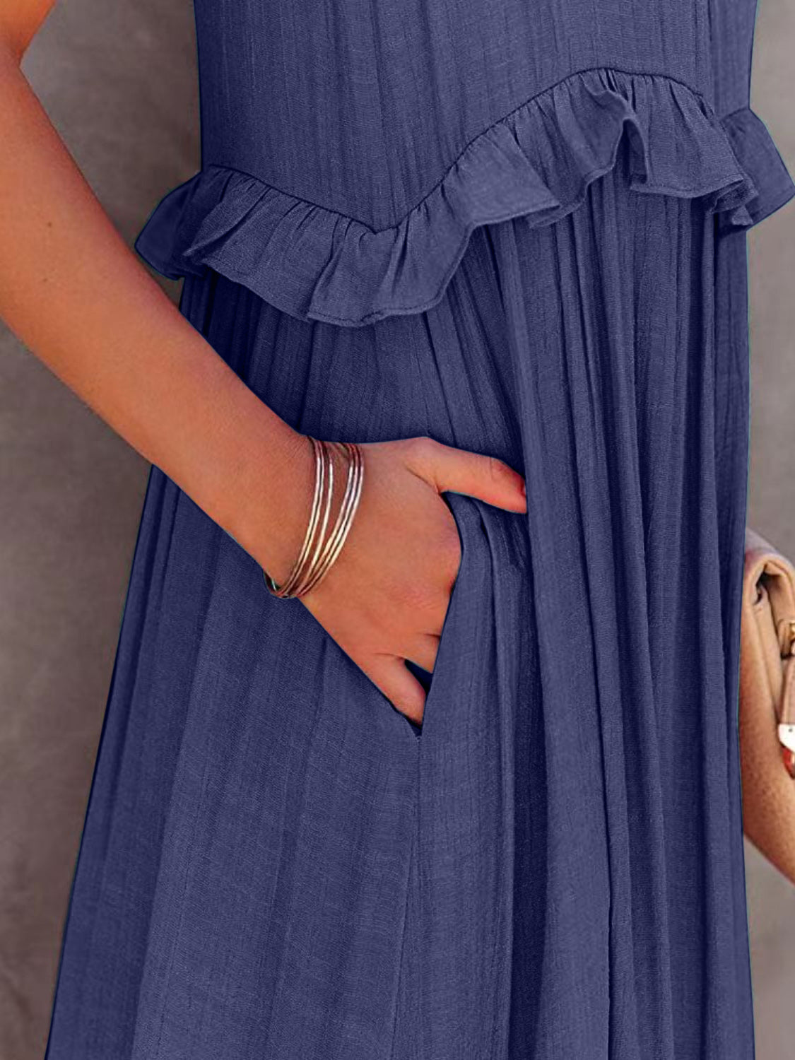 Thunder Chick Fitness Ruffled Sleeveless Tiered Maxi Dress with Pockets