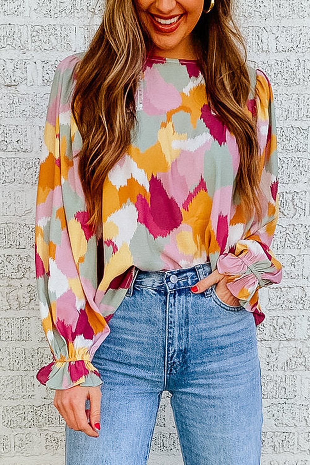 Thunder Chick Fitness Multicolour Plus Size Abstract Print Puff Sleeve Blouse