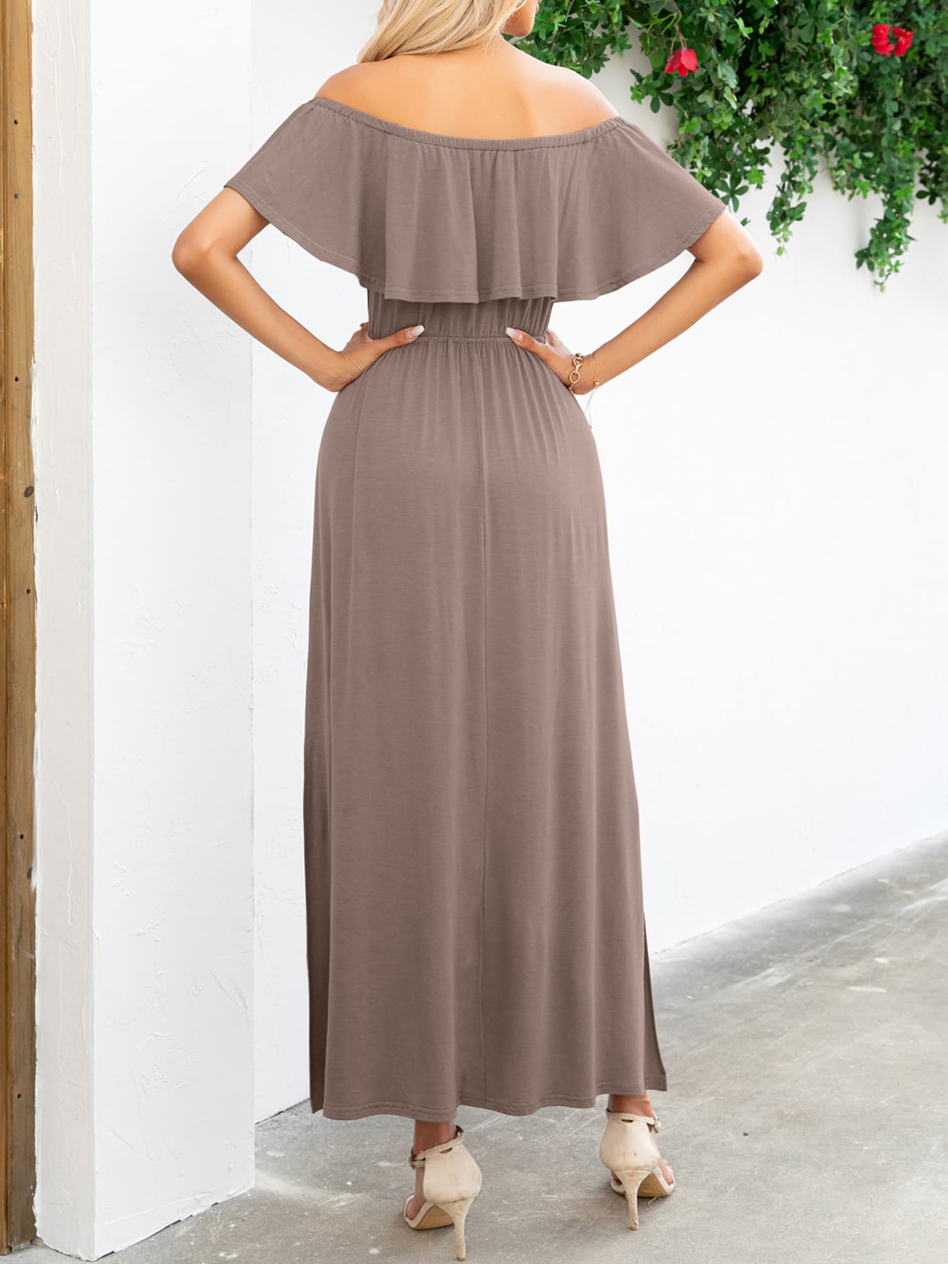 Thunder Chick Fitness Off-Shoulder Slit Maxi Dress