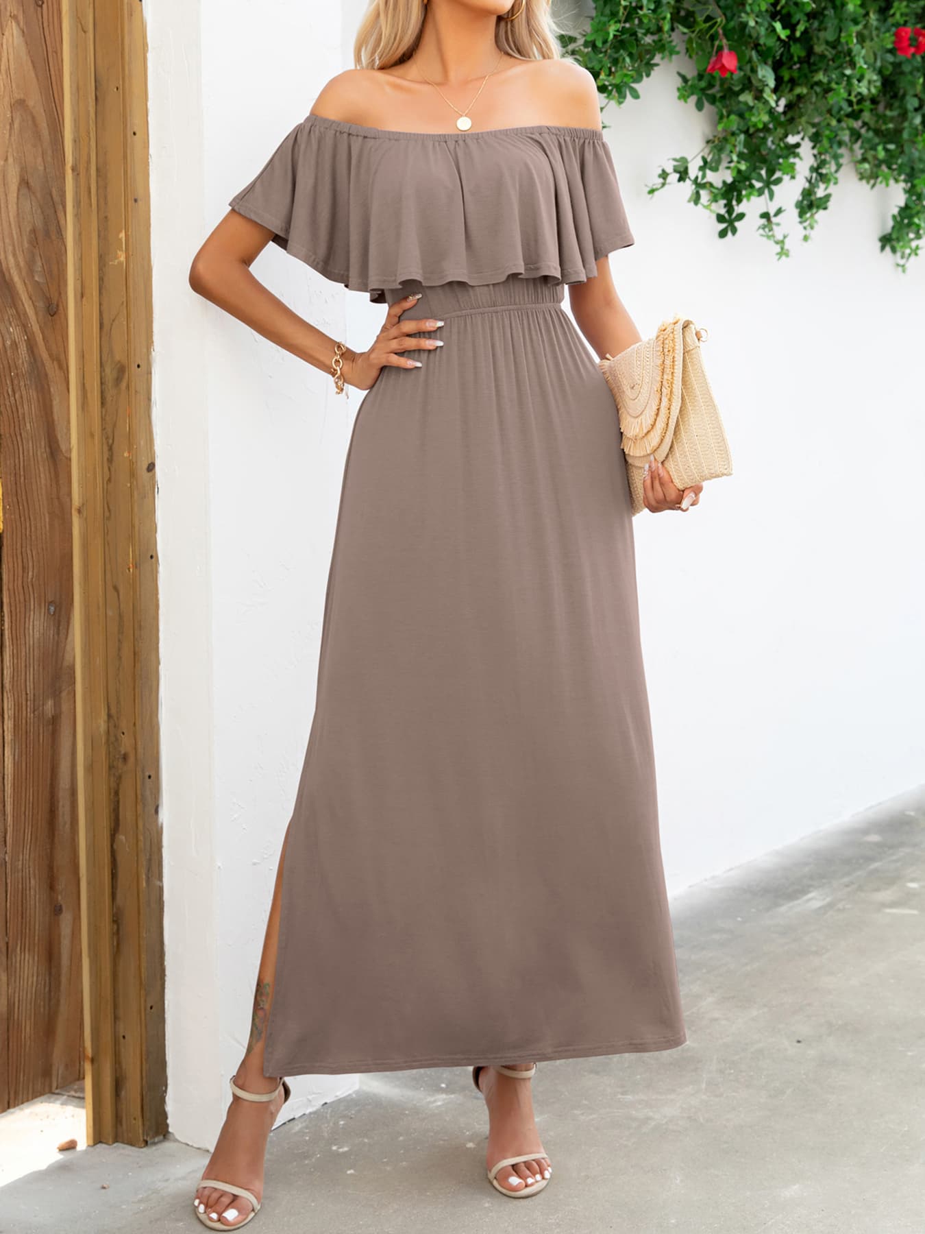 Thunder Chick Fitness Off-Shoulder Slit Maxi Dress