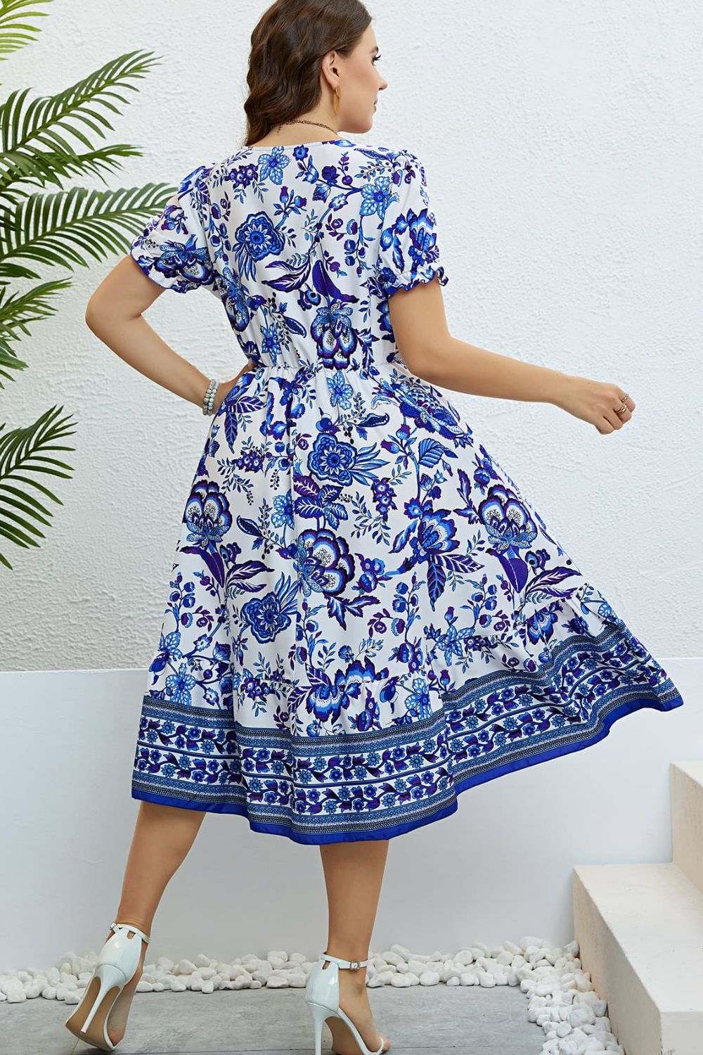 Blue Thunder Chick Fitness Floral Flounce Sleeve Surplice Dress