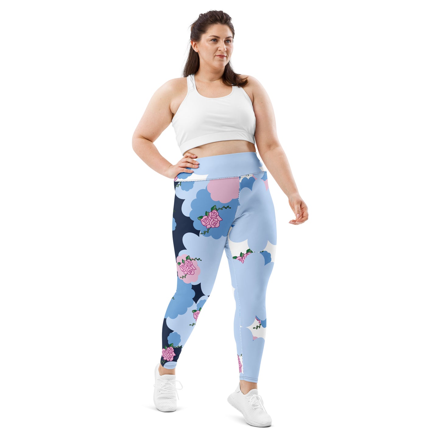 Thunder Chick Fitness Blue Flowers Plus Size Leggings