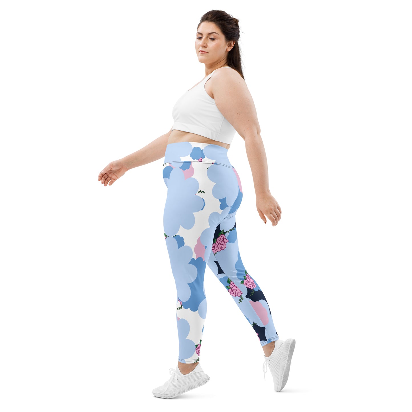 Thunder Chick Fitness Blue Flowers Plus Size Leggings
