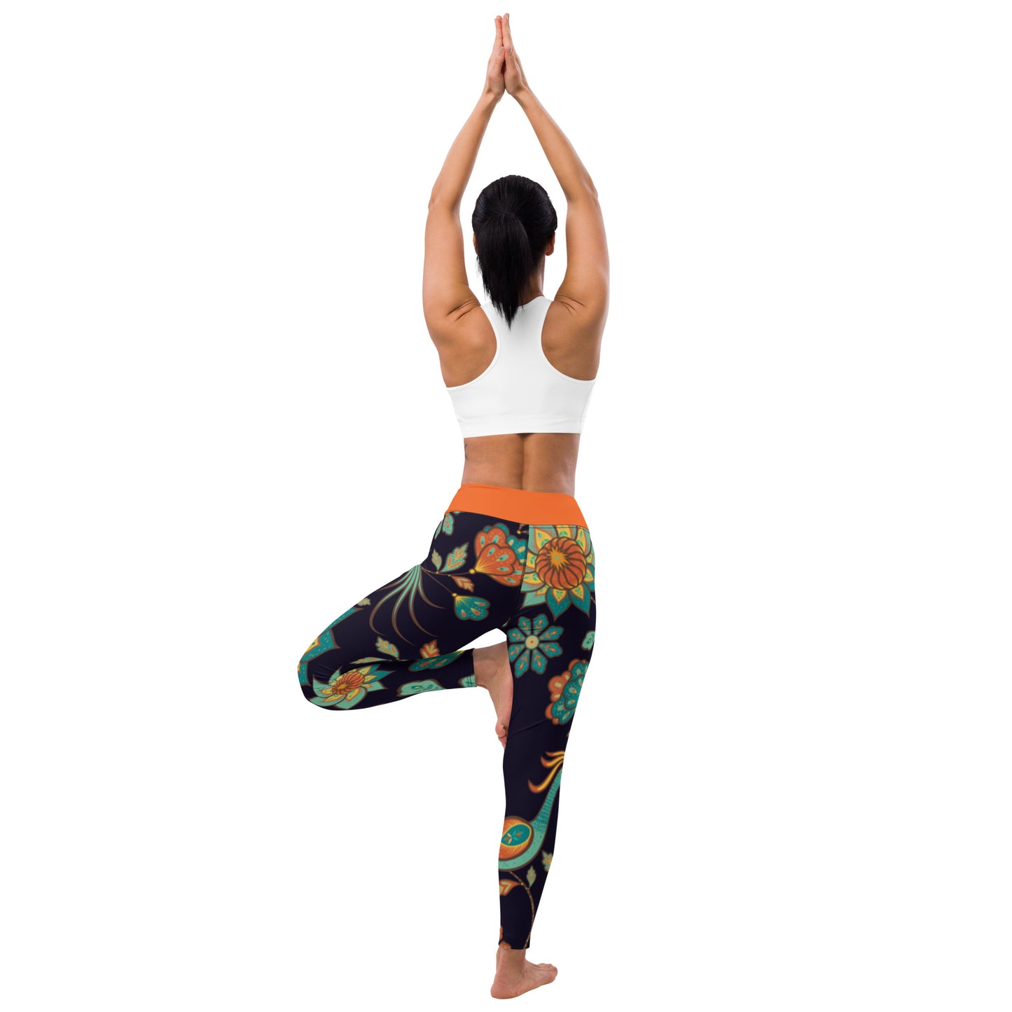 Thunder Chick Fitness Orange Peacock Yoga Leggings