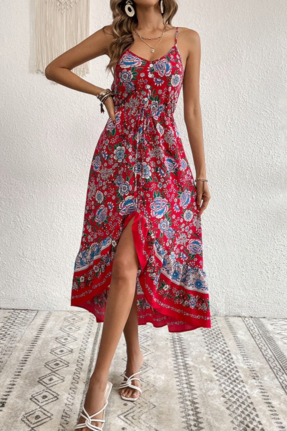 Perfee Bohemian Decorative Button Spaghetti Strap Dress – Thunder Chick Fitness Apparel Perfee Bohemian Decorative Button Spaghetti Strap Dress – Thunder Chick Fitness Apparel