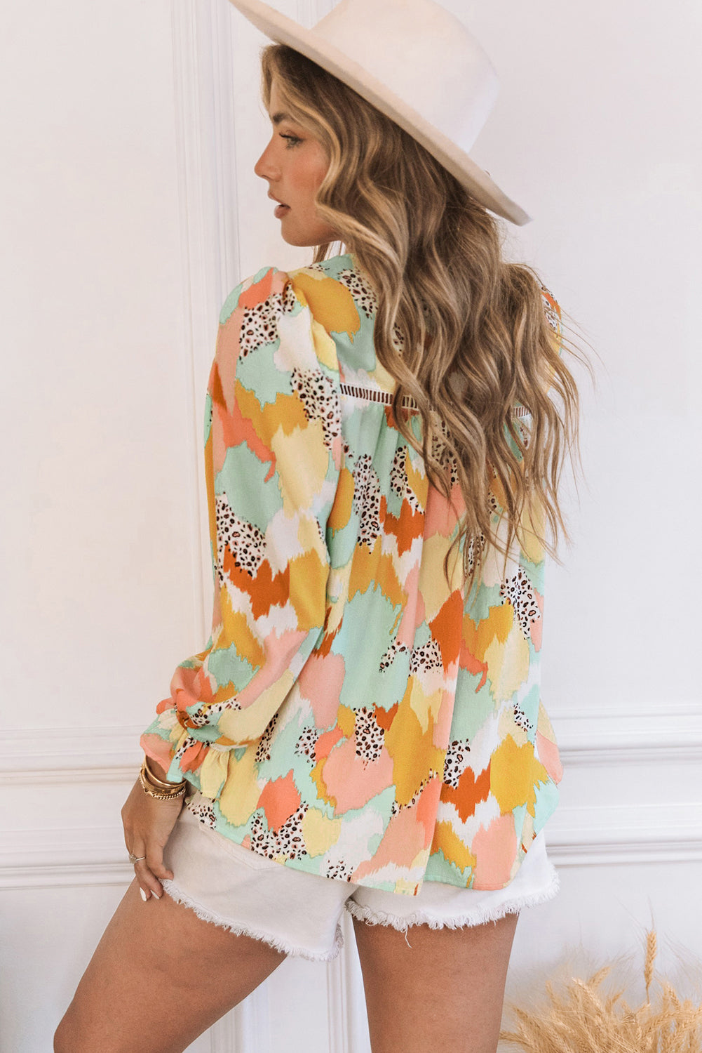 Thunder Chick Fitness Multicolour Plus Size Abstract Print Puff Sleeve Blouse