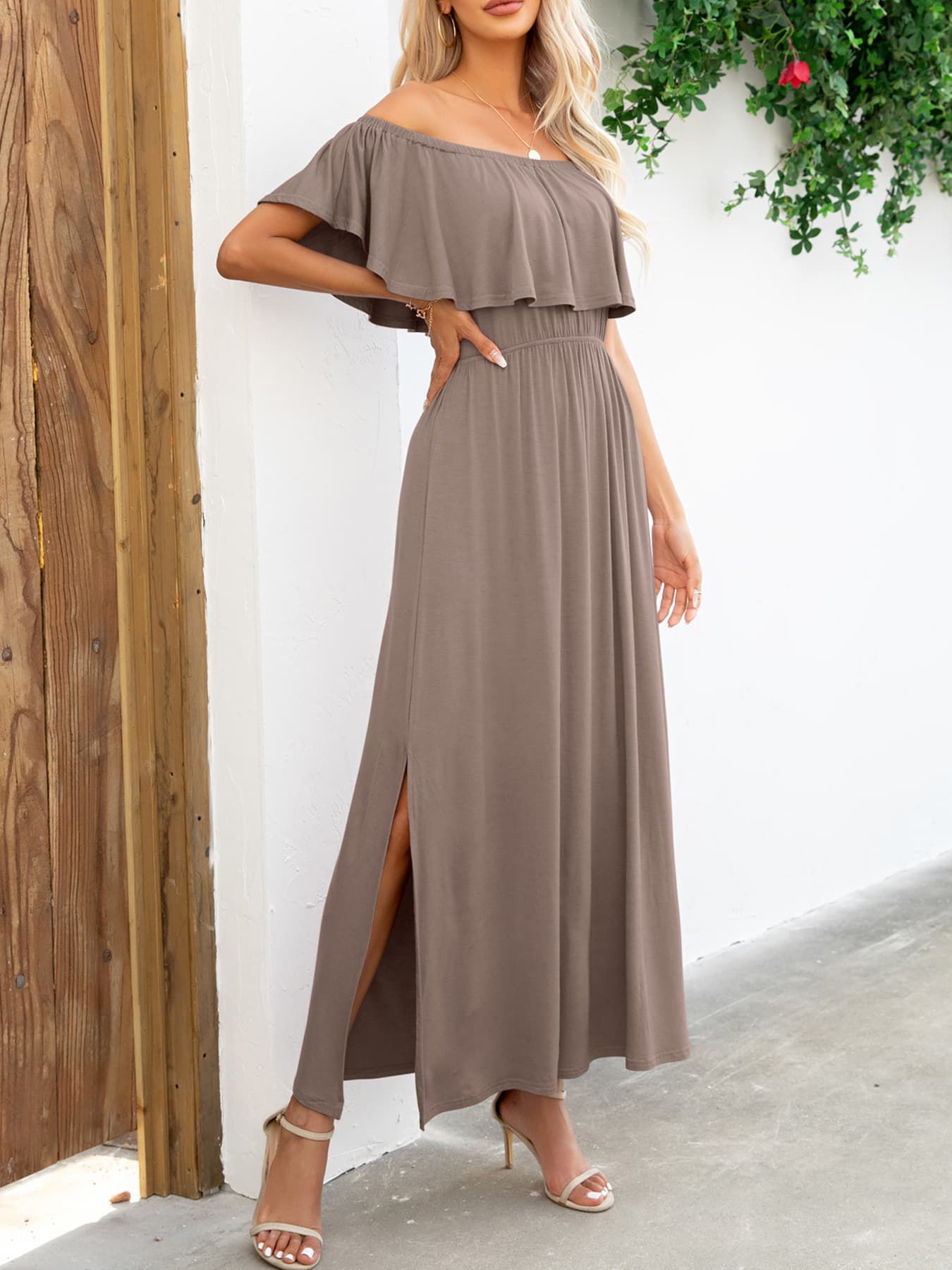 Thunder Chick Fitness Off-Shoulder Slit Maxi Dress