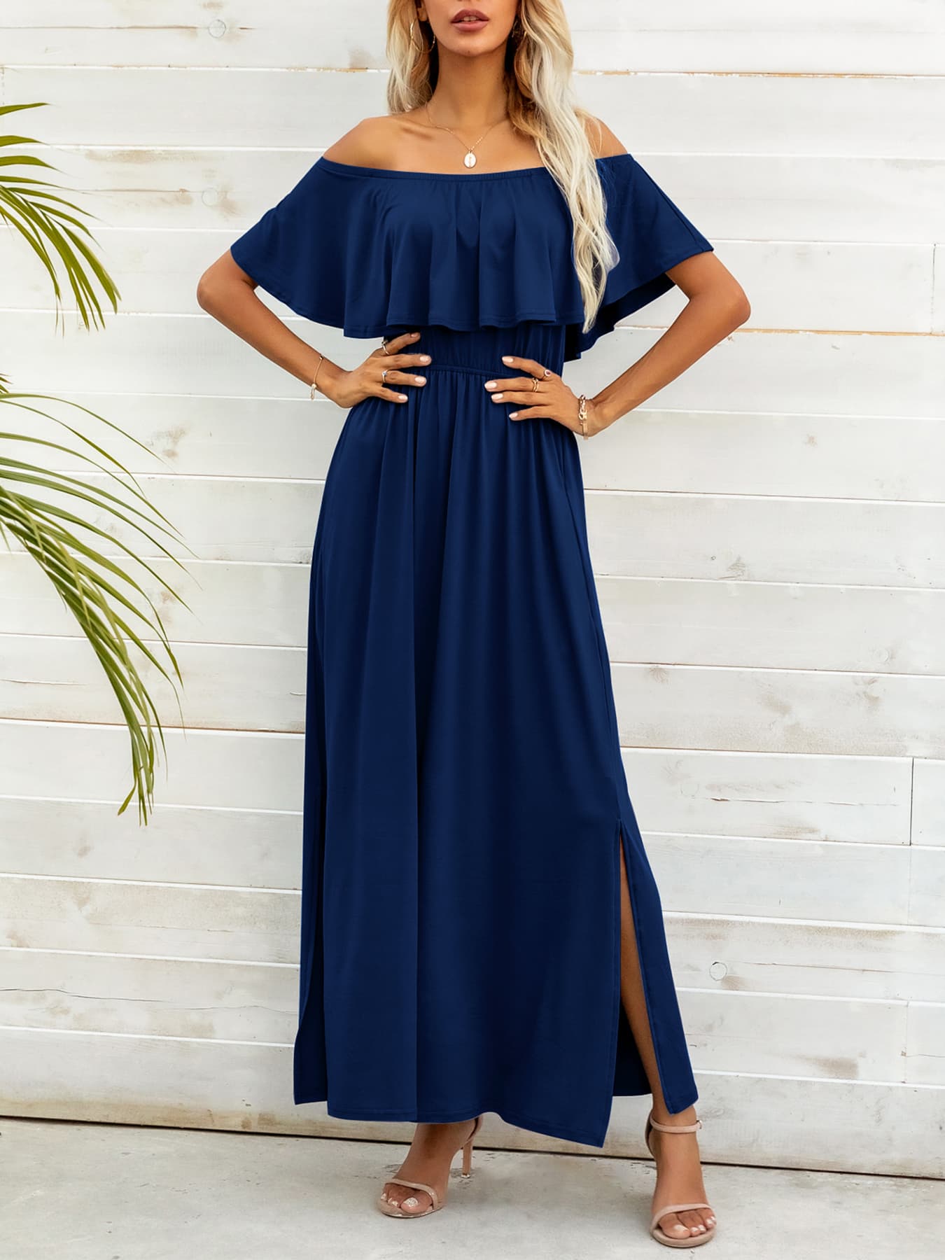 Thunder Chick Fitness Off-Shoulder Slit Maxi Dress