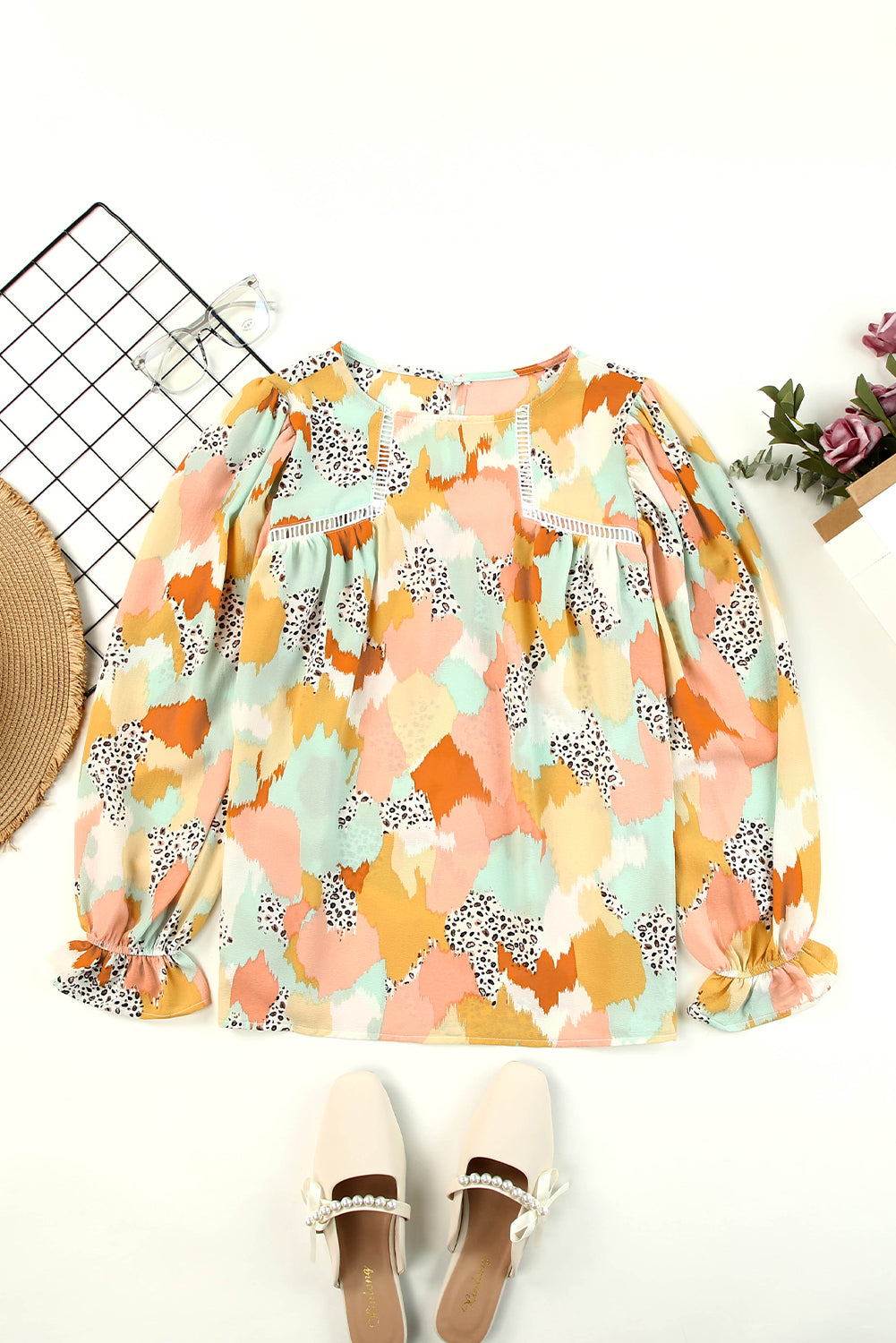 Thunder Chick Fitness Multicolour Plus Size Abstract Print Puff Sleeve Blouse
