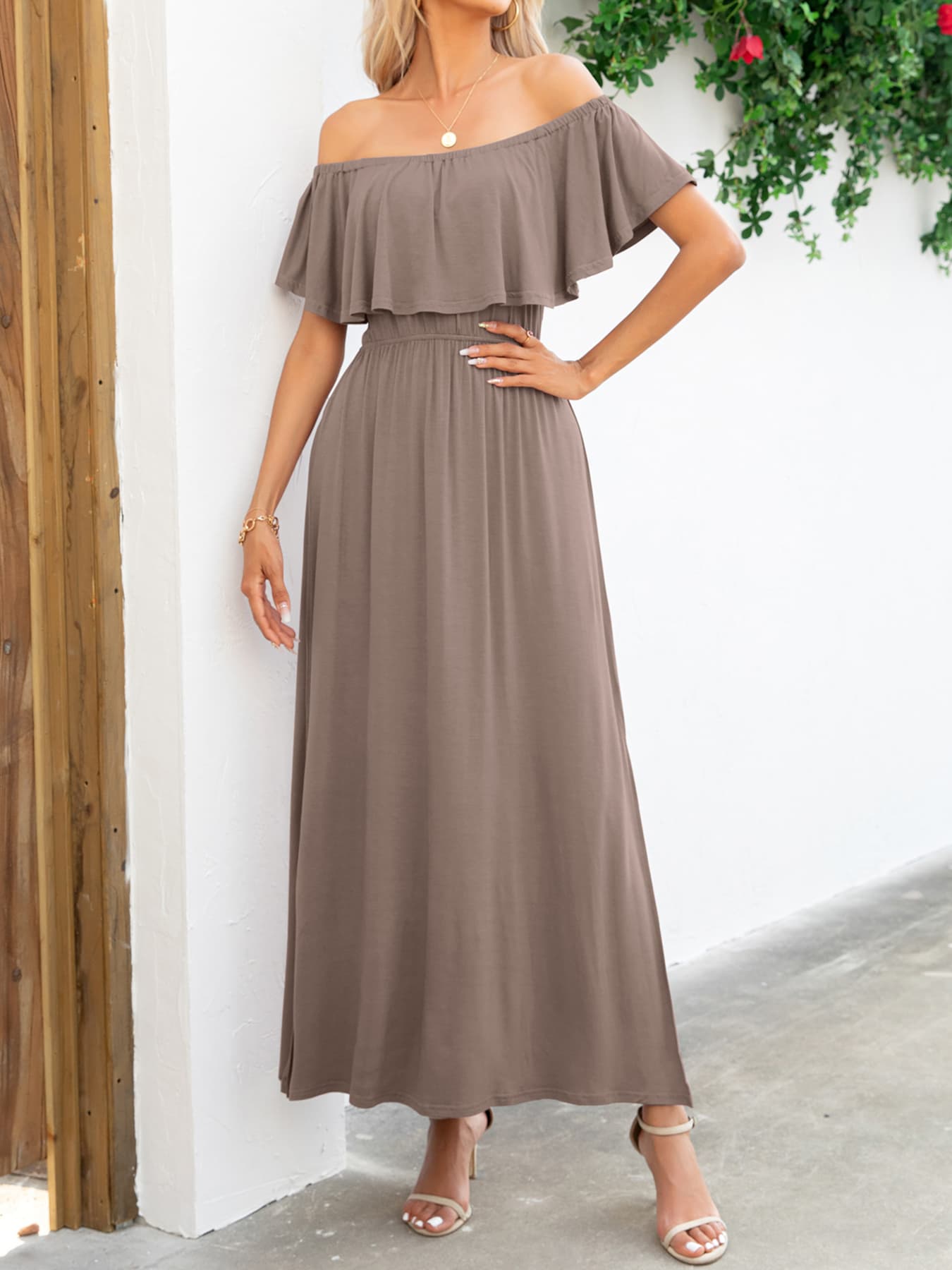 Thunder Chick Fitness Off-Shoulder Slit Maxi Dress