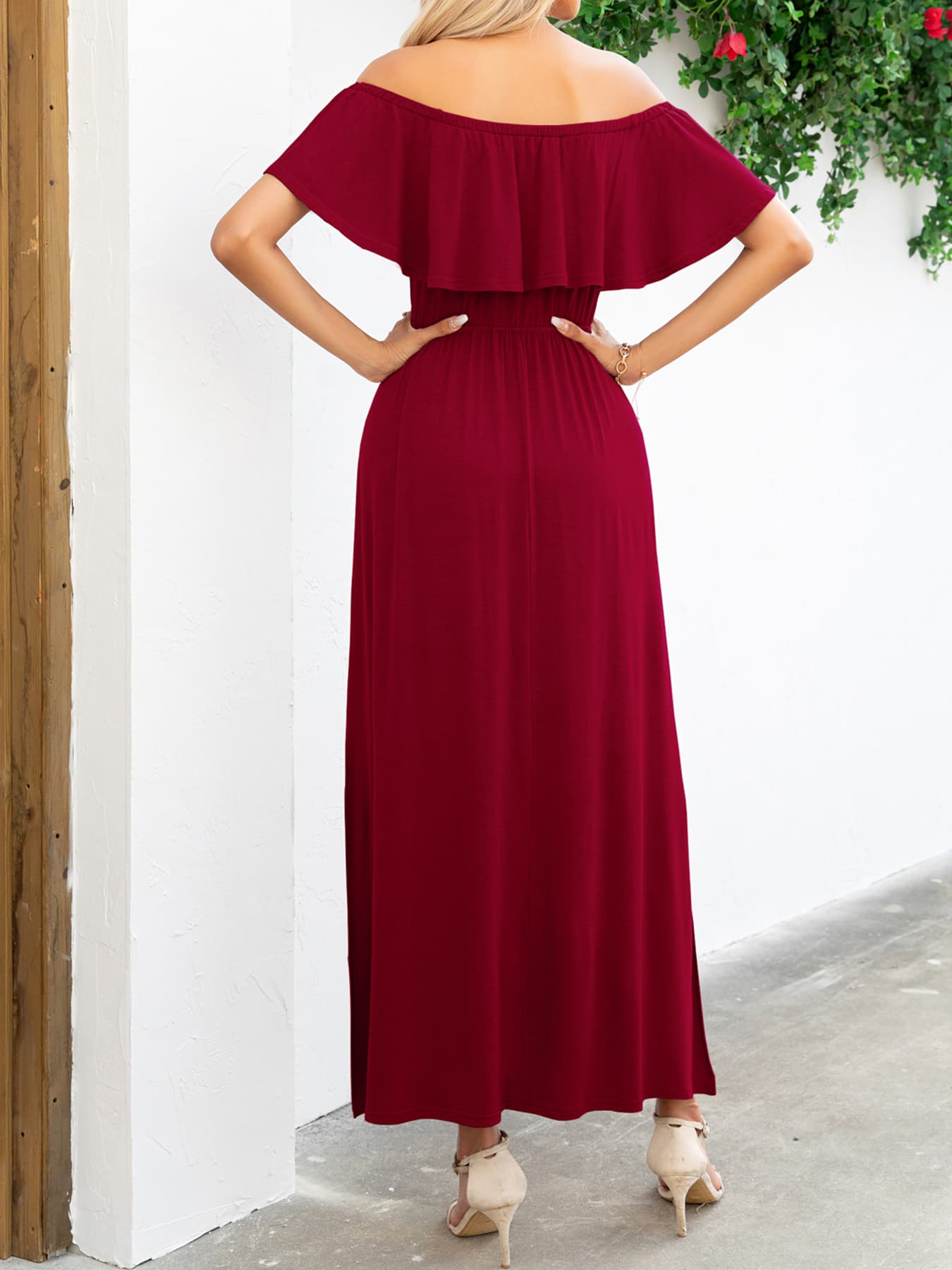 Thunder Chick Fitness Off-Shoulder Slit Maxi Dress
