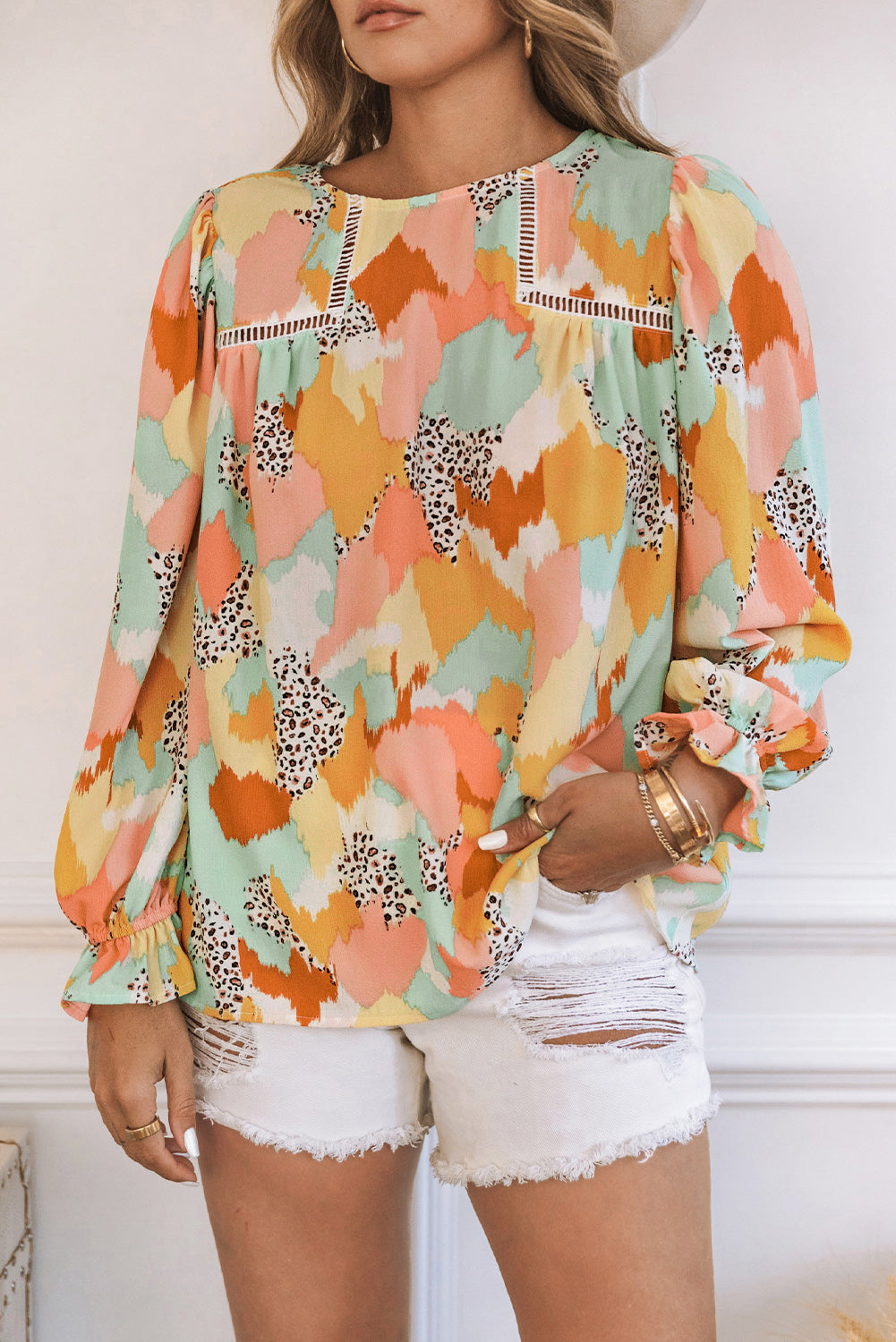 Thunder Chick Fitness Multicolour Plus Size Abstract Print Puff Sleeve Blouse