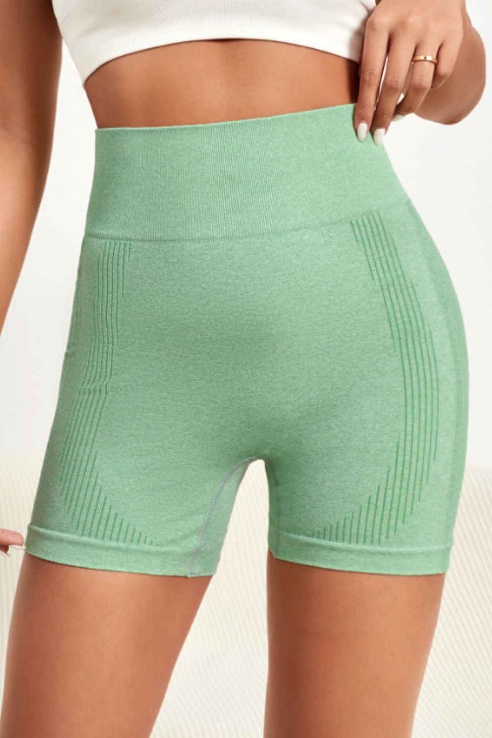 Green Thunder Chick Fitness Wide Waistband Slim Fit Active Shorts