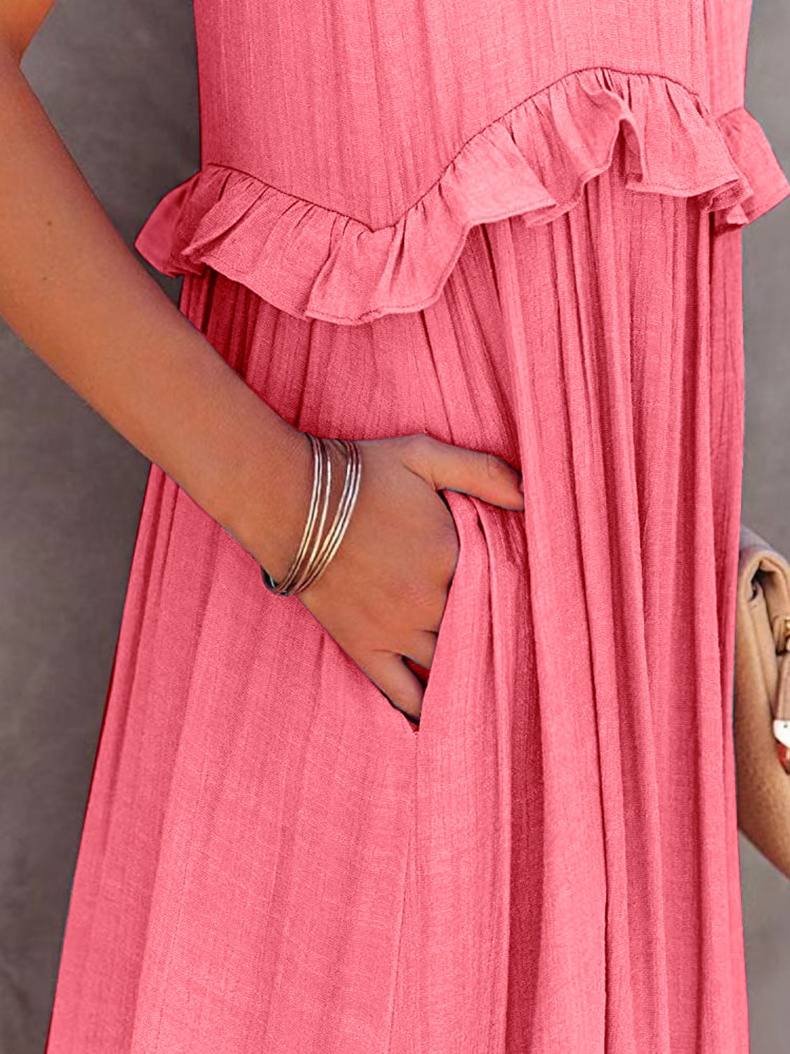 Thunder Chick Fitness Ruffled Sleeveless Tiered Maxi Dress with Pockets