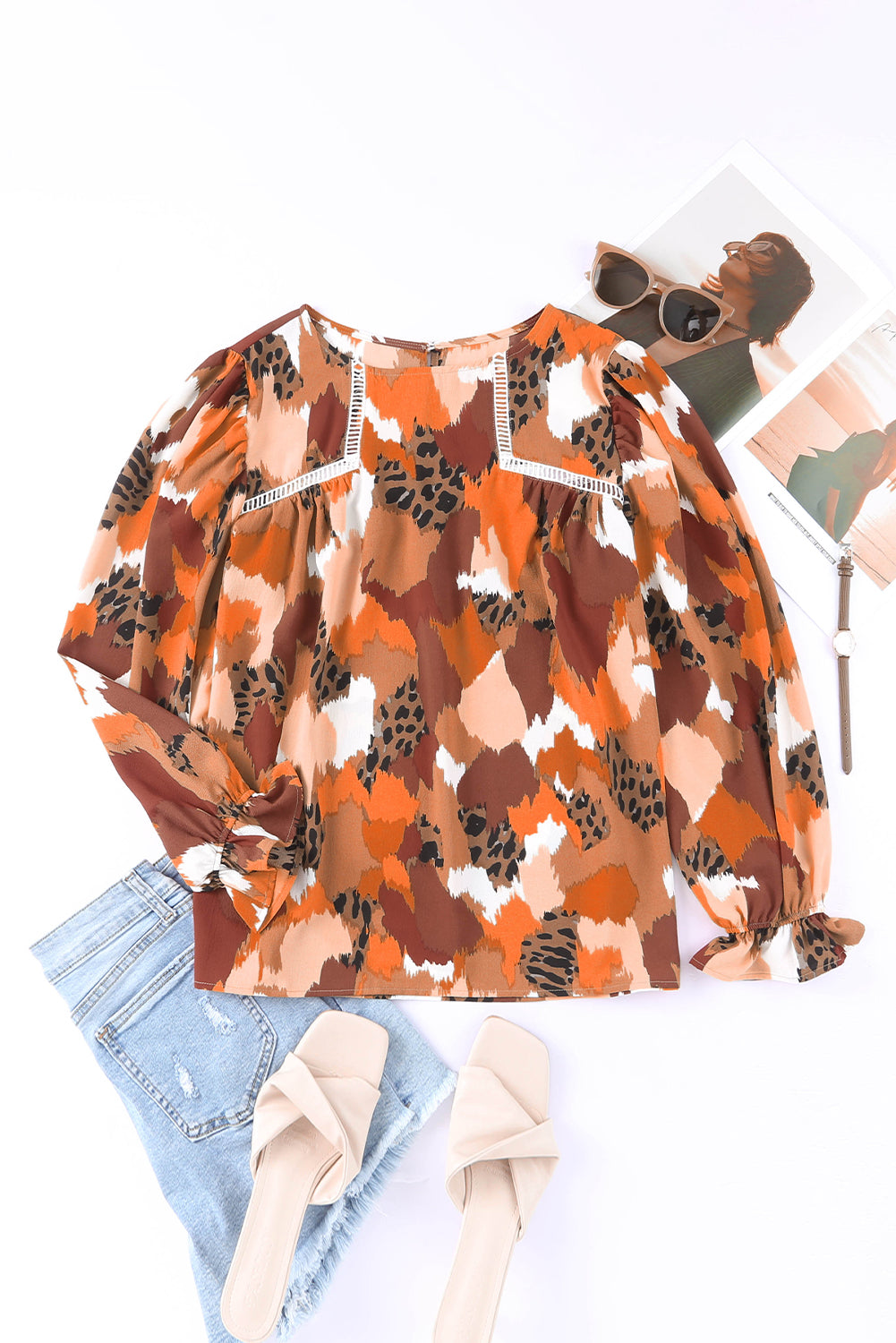 Thunder Chick Fitness Multicolour Plus Size Abstract Print Puff Sleeve Blouse