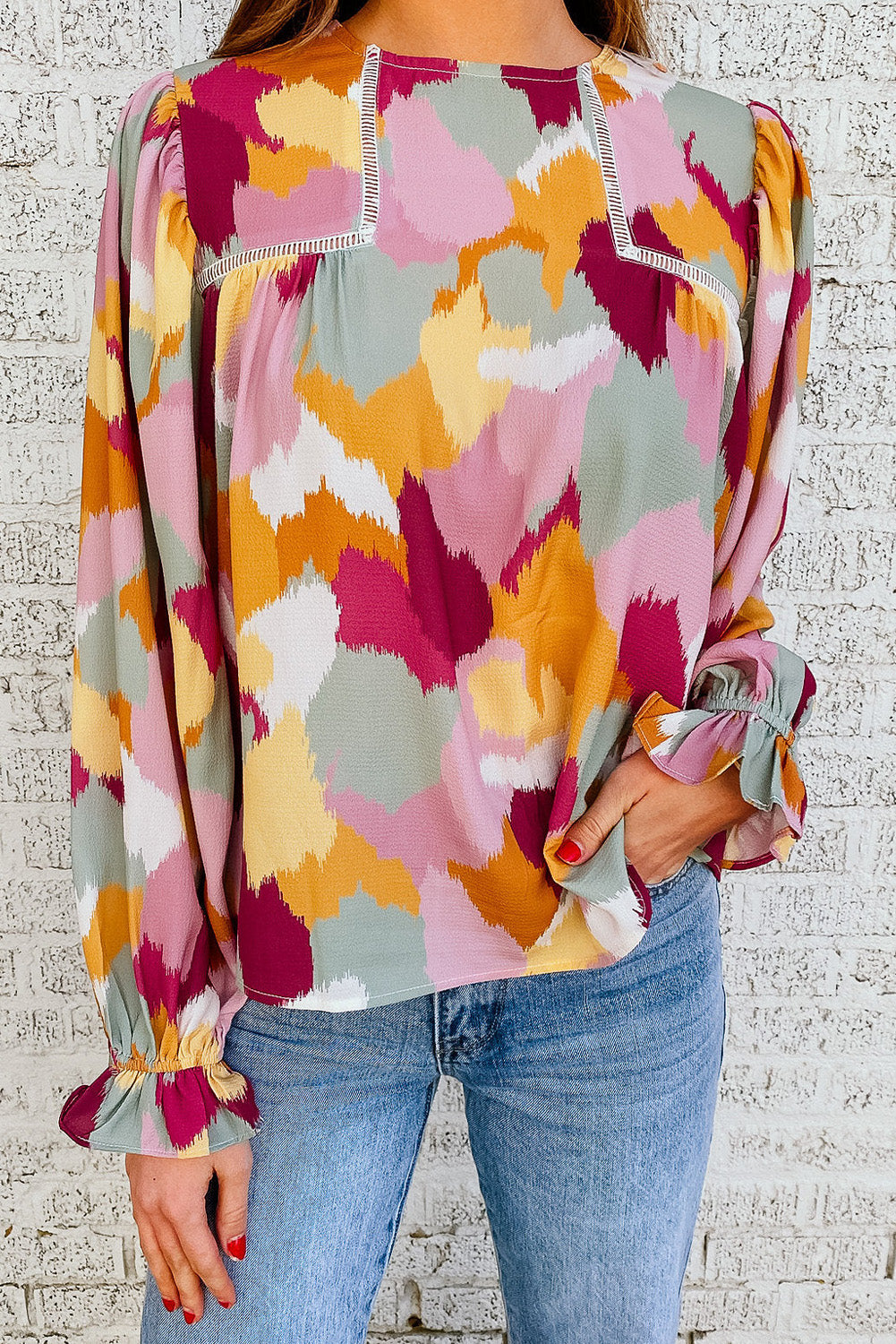 Thunder Chick Fitness Multicolour Plus Size Abstract Print Puff Sleeve Blouse