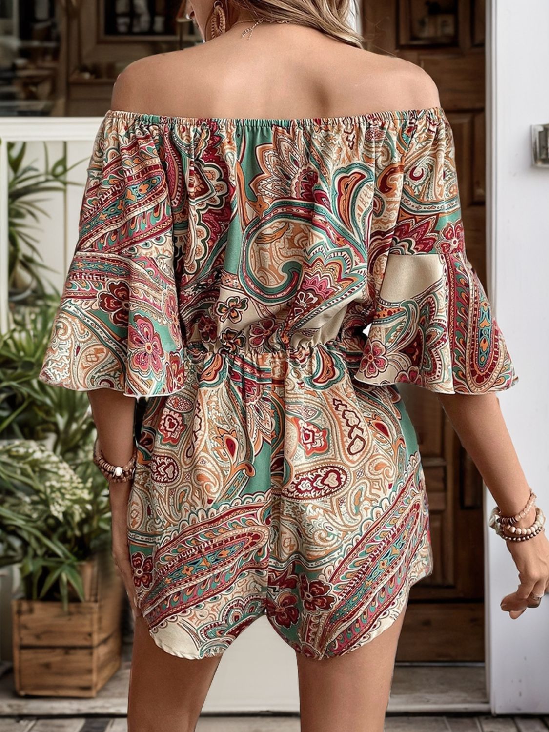 Thunder Chick Fitness Printed Off Shoulder Half Sleeve Romper