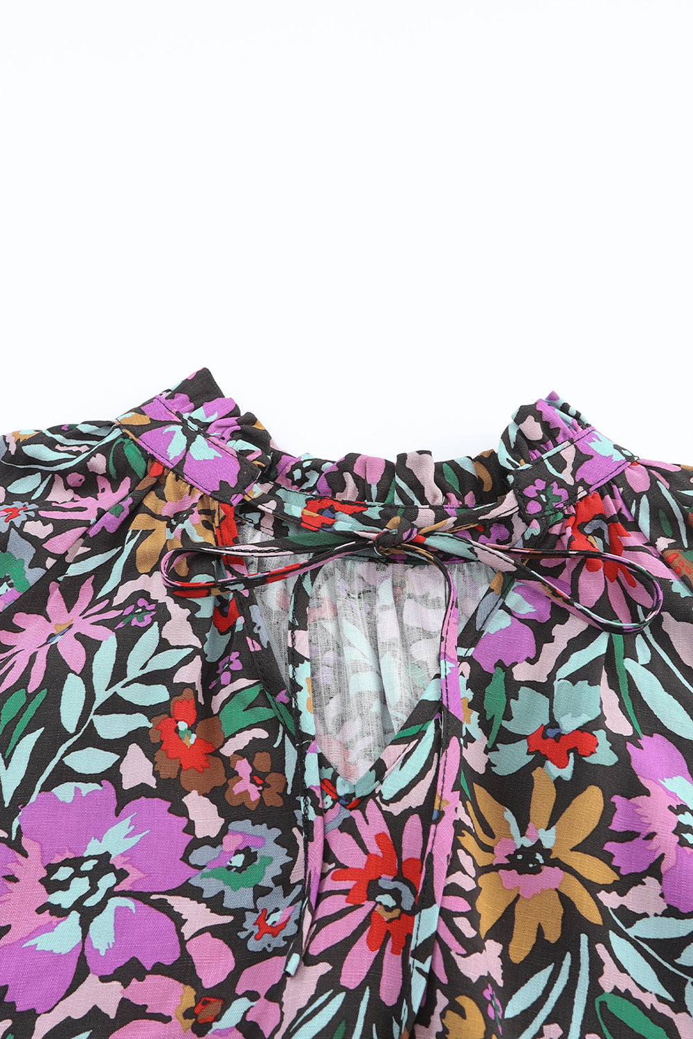 Thunder Chick Fitness Multicolour Plus Size Floral Smocked Cuffs V-Neck Blouse