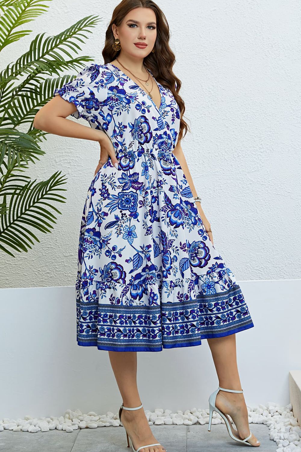 Blue Thunder Chick Fitness Floral Flounce Sleeve Surplice Dress