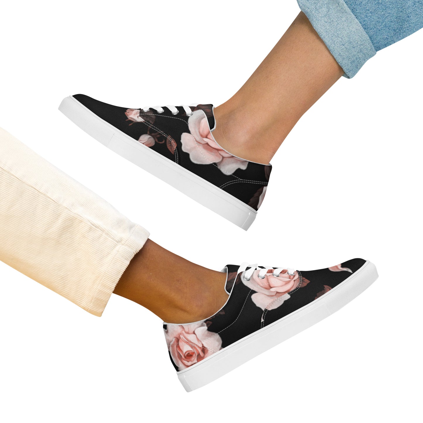 Black Flower Lace-Up Canvas Shoes