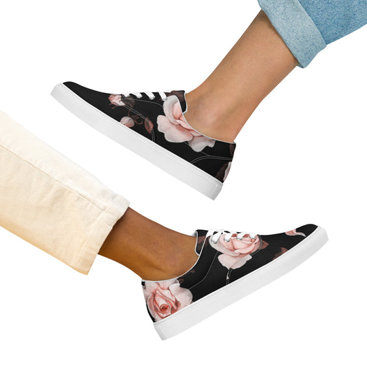 Black Flower Lace-Up Canvas Shoes