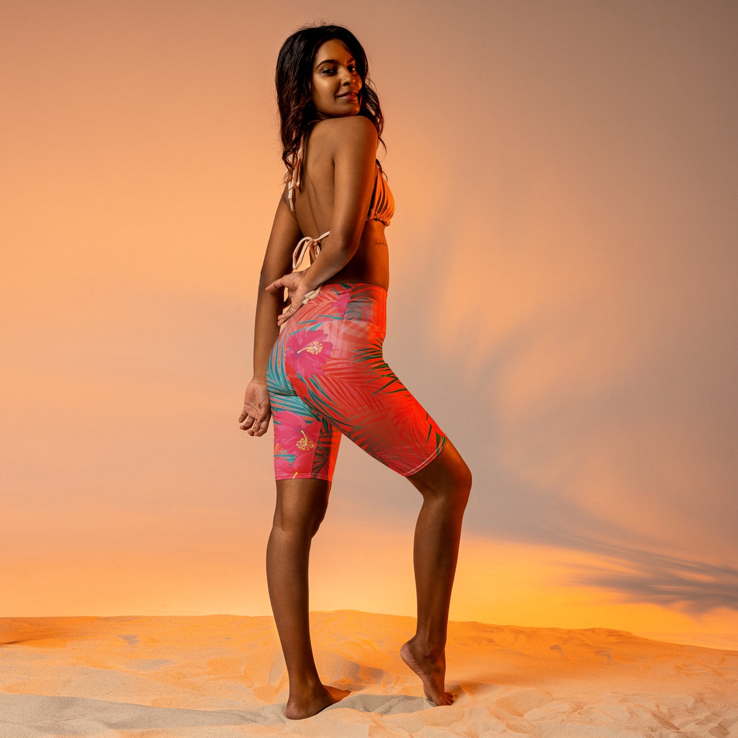 Thunder Chick Fitness Pink Flowers Biker Shorts
