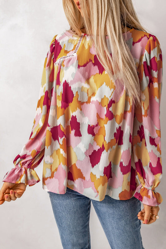 Thunder Chick Fitness Multicolour Plus Size Abstract Print Puff Sleeve Blouse