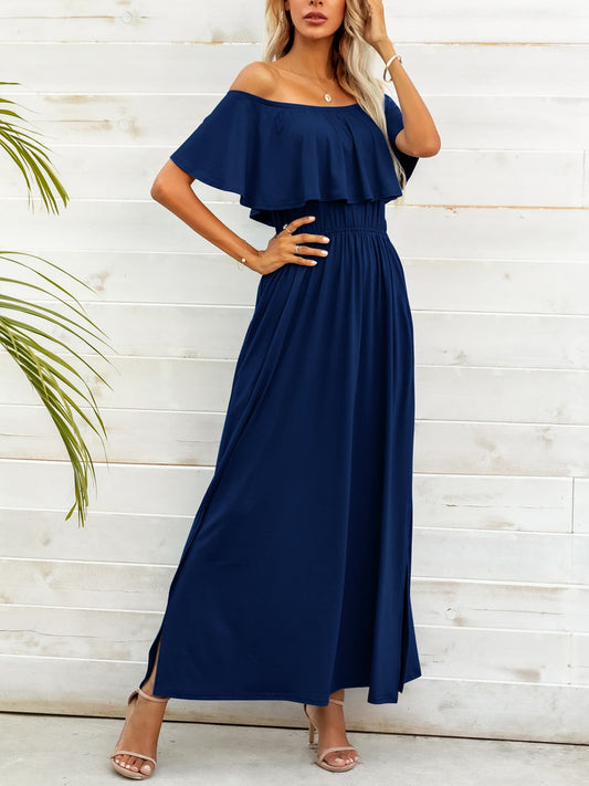 Thunder Chick Fitness Off-Shoulder Slit Maxi Dress