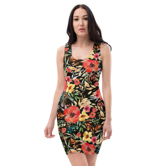 Thunder Chick Fitness Black Flower Bodycon Dress